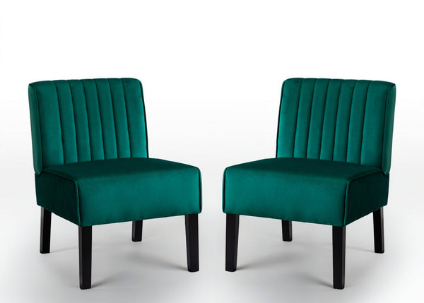 English Elm Reese Mid Century Modern Velvet Accent Chairs Set of 2 — Channel Tufted Comfort with Solid Wood Legs and Luxurious Upholstery Green B2735P271029