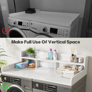 English Elm Washer 54" MDF Laundry Countertop with Raised Edge and Non-Slip Pads, Double-Layer Organizer White W2641P279969