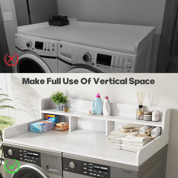 English Elm Washer 54" MDF Laundry Countertop with Raised Edge and Non-Slip Pads, Double-Layer Organizer White W2641P279969