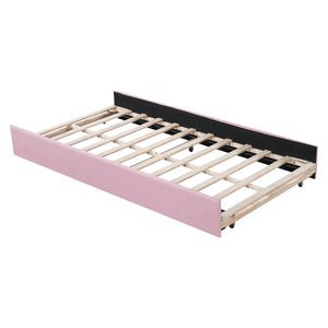 English Elm Twin Upholstered Daybed with Pull Out Trundle Plush Padded Frame for Kids Rooms N757T387568P