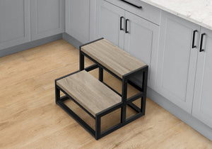 English Elm Ladder, Step Stool with Dark Taupe Laminate Treads and Matte Black Metal Frame B2710P219496