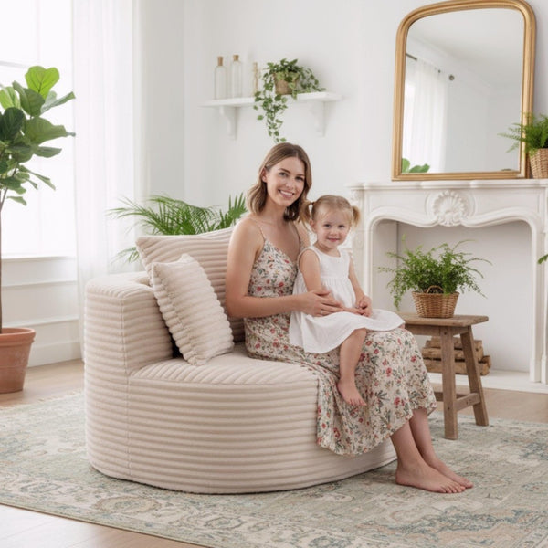 English Elm Full Foam Corduroy Single Seat Lounge Sofa with Lumbar Pillows for Small Spaces Beige W3326P350901