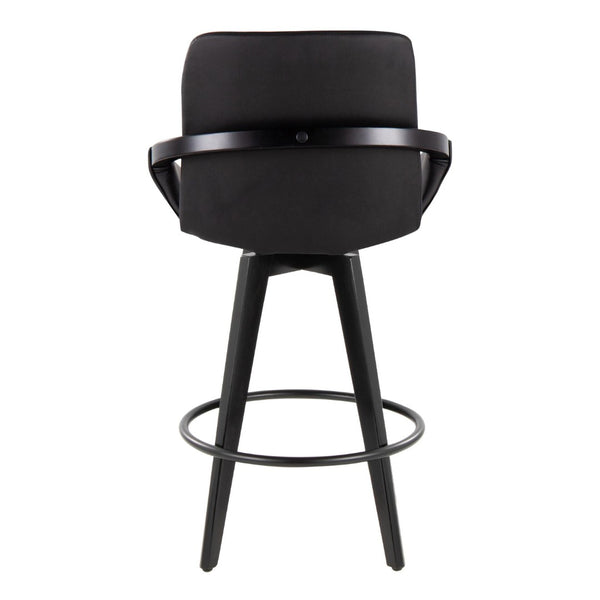 English Elm Fixed-height Swivel Counter Stools with Faux Leather Seats and Chrome Footrest Set of 2 Black B202S01803