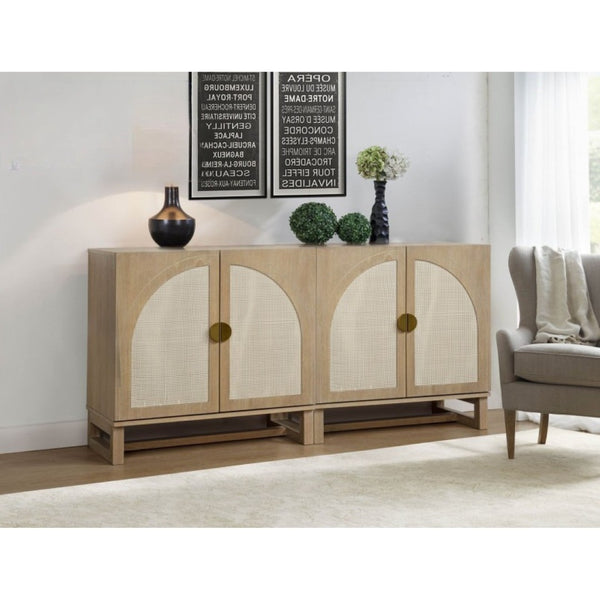 English Elm Boho Rattan Arched Sideboard with Soft Close Doors and Oak Finish for Any Room B011P474819