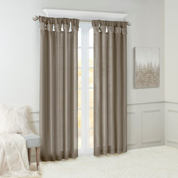English Elm Twist Tab Lined Window Curtain Panel - Luxurious Pewter Faux-Silk Elegance, 50X95" For Any Room B03598042-GIGA