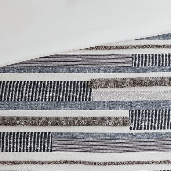 English Elm King/Cal King Serena 3-Piece Cotton Percale Duvet Cover Set with Fringe & Chenille Trims, Antimicrobial Protection B03596496