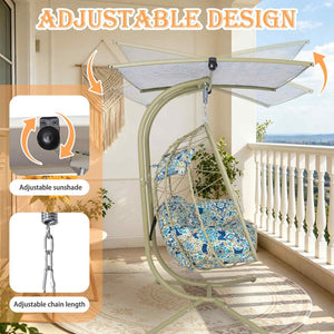 English Elm 2-person Wicker Egg Swing Chair with Canopy Stand Cushions Outdoor Patio Lounge T5880P502249