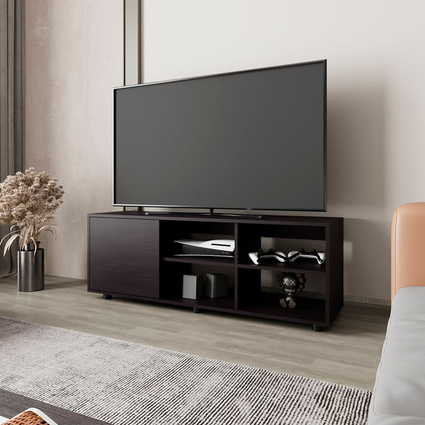 English Elm FM Parker TV Stand with Door and Open Shelves for Large TVs, Minimalist Storage and Modern Style Wenge 53 L x 21 W x 5 H B128P269886