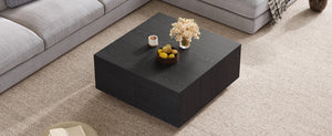 English Elm 33.25" Square Coffee Table with 4 Drawers — Minimalist Modern MDF Design, Space-Saving Durable Centerpiece Black N735P277298B
