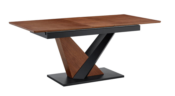 English Elm Modern Extendable Dining Table with Walnut MDF Veneer Top, Dual V-Shaped Metal Base, Sleek Durable Design Dark Walnut W3493S00007