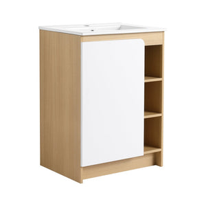 English Elm 24" Freestanding Vanity Light Oak Plywood Ceramic Sink Open Shelves Small Bath W3450P440612