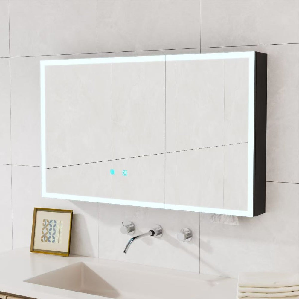 English Elm Led Aluminum Medicine Cabinet Two Door Wall Mount with Anti Fog Vanity Mirror Light W3083P373521