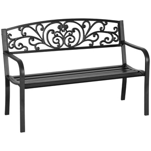 English Elm Outsunny 50" Elegant Metal Garden Bench With Floral-Scroll Backrest For Patios, Yards & Parks W2225P217571-GIGA