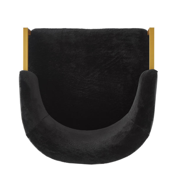 English Elm Modern Faux Fur Accent Chair Plush Upholstered Seat with Gold Iron Legs for Any Room Black N763P360688B