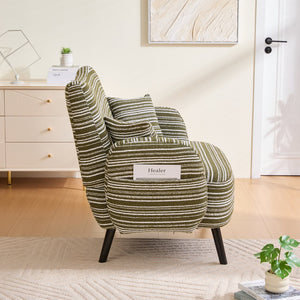 English Elm Modern tufted two-seater sofa with boucle upholstery, tapered legs, storage pockets, cozy compact design Olive Green W395P376589
