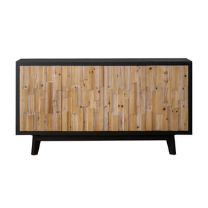 English Elm Modern Wooden 4-Door Cabinet with Textured Geometric Front, Ample Shelves, Sturdy Dark Frame (64.17"L) W2729P198997