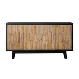 English Elm Modern Wooden 4-Door Storage Cabinet With Textured Geometric Design - Natural Wood Door