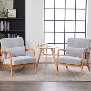 English Elm Mid-Century Upholstered Accent Chair Light Gray — Ergonomic Solid Wood Frame, Cozy Reading Pillow, Versatile Home Seating W2989P295270