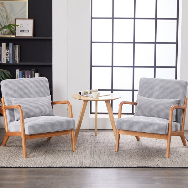 English Elm Mid-Century Upholstered Accent Chair Light Gray — Ergonomic Solid Wood Frame, Cozy Reading Pillow, Versatile Home Seating W2989P295270