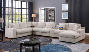 English Elm Chiara Chenille Sectional Sofa with Chaise Cupholders Usb Charging Ports Living Room Beige B2749S00237