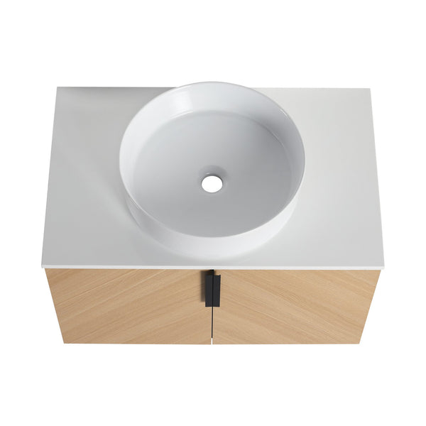 English Elm 30" Elegant Wall-Mounted Bathroom Vanity With Ceramic Sink & Soft-Close Doors For Modern Spaces W999S00443