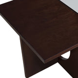 English Elm 47" Contemporary Wood Rectangular Coffee Table With Clear Tempered Glass Top, Light Espresso