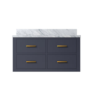 English Elm Blue Elegant 36-Inch Bath Vanity With Carrara Marble Top - Solid Wood Frame & Soft-Close Drawers B2731P257965