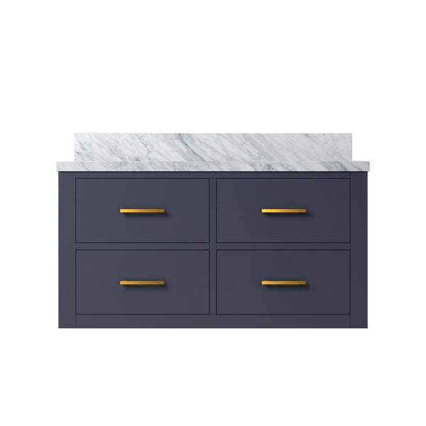 English Elm Blue Elegant 36-Inch Bath Vanity With Carrara Marble Top - Solid Wood Frame & Soft-Close Drawers B2731P257965