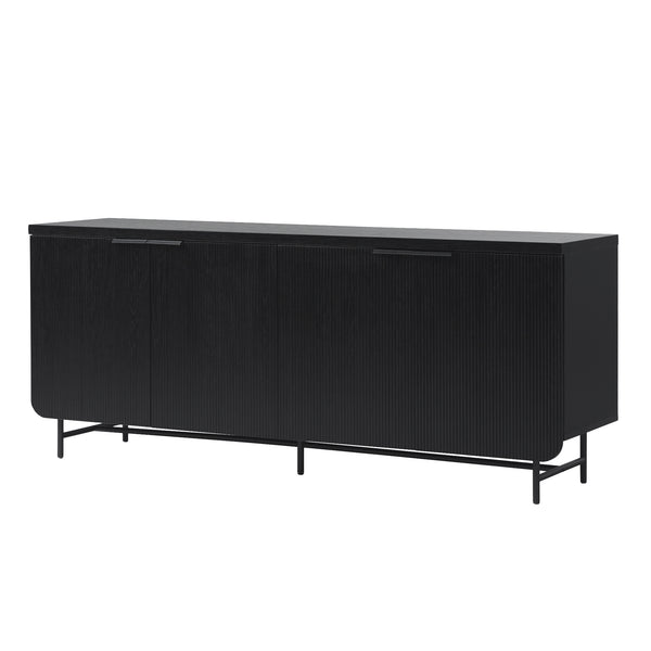 English Elm Walker Edison - Modern Scandi Fluted-Door Sideboard Black — Warp-Resistant MDF, Durable Laminate, Ample Storage, Minimalist Hardware, Versatile Use B185P169180