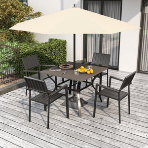 English Elm 5‑piece Outdoor Patio Dining Set Square Iron Table with Wood Grain Finish and Slat Chairs Black+Natural W3979S00048