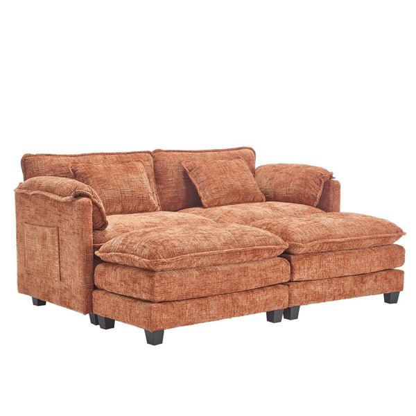 English Elm United Cozy Two-Seat Chenille Sofa With Detachable Armrests, Footstools, And Side Pockets For Comfort P1 W1568S00141-GIGA