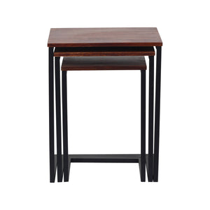 English Elm Hadarah Chestnut Brown 3-Piece Nesting Side Tables with Black Metal Base – Modern Laminated Tops, Versatile Design B346P336951