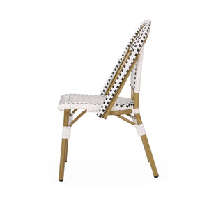 English Elm Christopher Knight Home® - FRENCH Bistro Chair with Rattan Weave, Aluminum Frame and Bamboo Finish for Stylish Outdoor Seating White+Black 69958.00BLK
