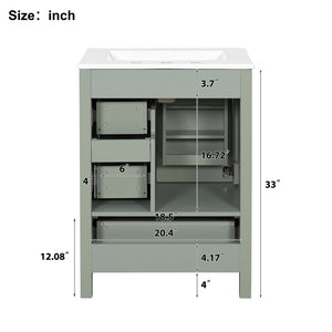 English Elm Modern 24 Inch Bathroom Vanity Solid Wood Cabinet with Ceramic Sink and Soft Close Storage Green N729P292859F