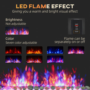 English Elm Homcom 41.3" Electric Wall-Mounted Fireplace With Realistic Flames & 7 Color Lighting, Black Finish W2225P249845
