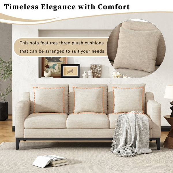 English Elm Mirod Three Seat Sofa Birch Legs Pocket Spring Support Contemporary Living Room Beige N760P243326A