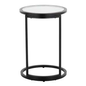 English Elm Round Zenn End Table In Black Metal & Clear Glass - Stylish C-Shaped Accent For Small Spaces B202P223395-GIGA