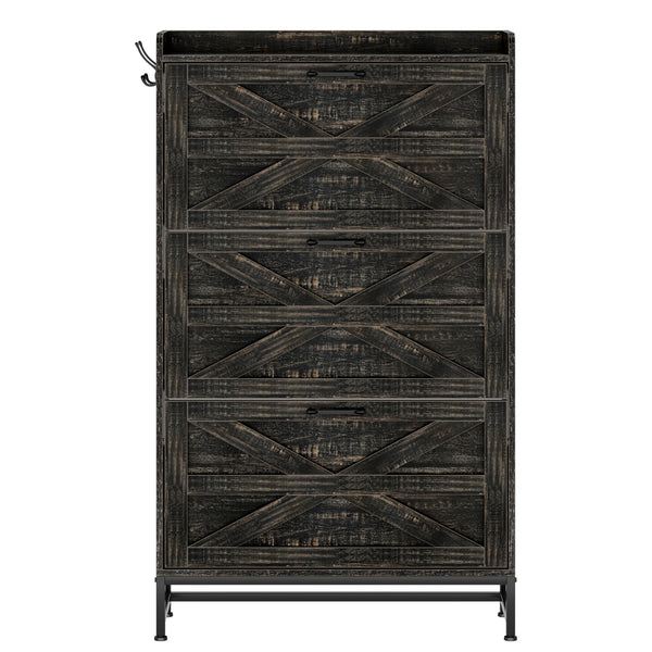 English Elm Shoe Organizer Cabinet with Anti-Tip Safety, Slim Entryway Storage Rack with Open Top Shelf for Keys and Decor Gray+Charcoal W2896P215175