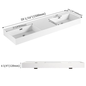 English Elm 60 Inch Bathroom Resin Sink Gloss White GRB60120DMO – Durable Modern Resin Top, Sleek Contemporary Design, Long-Lasting Finish W99970319