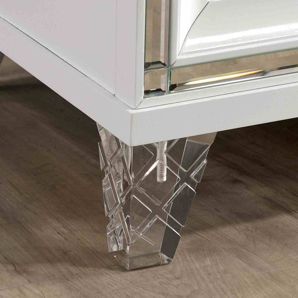 English Elm Contemporary Art Deco Nightstand with Hidden Jewelry Drawer Usb Port Acrylic Legs White B2741P436971