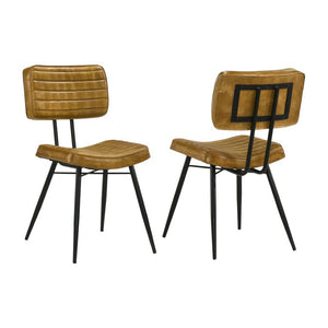 English Elm Set Of 2 Leather Upholstered Side Chairs - Stylish Camel & Black For Modern Farmhouse Decor B016P225469-GIGA