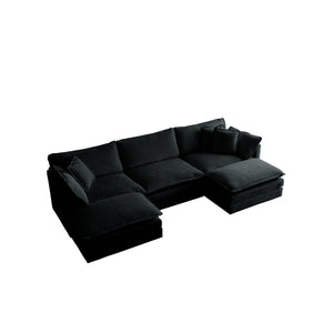 English Elm U-Shaped Modular Sectional Sofa with Reversible Footrest, 5-Seater Convertible Corner Couch for Living Room Black W714S00630