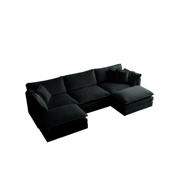 English Elm U-Shaped Modular Sectional Sofa with Reversible Footrest, 5-Seater Convertible Corner Couch for Living Room Black W714S00630