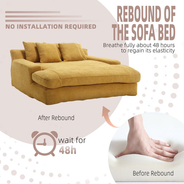 English Elm COOLMORE Chenille 2-seater lazy sofa with 5 back pillows, deep seat comfy lounge for living room comfort Mustard yellow W395P197934