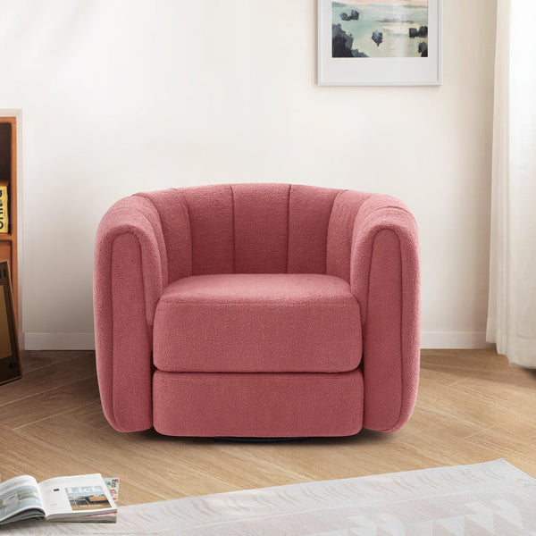 English Elm Swivel Teddy Fabric Barrel Chair with 360° Rotation, Solid Wood Base, Plush High-Density Comfort Pink Teddy W2606P221625