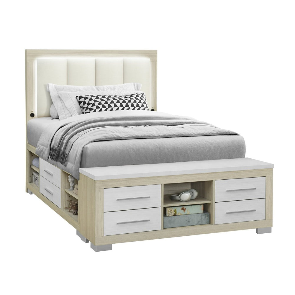 English Elm Elsa Two-tone Full Bedroom Set with Led Headboard Bookcase Rails Storage Drawers B201S00507
