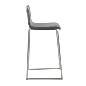 English Elm Mara Contemporary Barstool Set of 2 — Sleek Faux Leather Upholstery & Stainless Steel Frame with Footrest Grey B202P222239