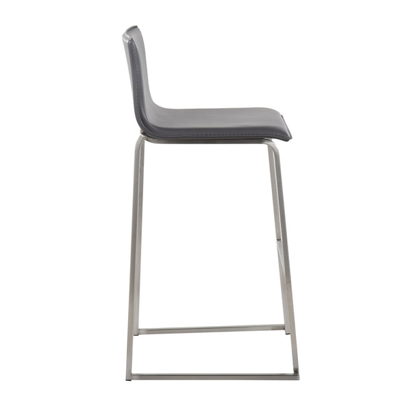 English Elm Mara Contemporary Barstool Set of 2 — Sleek Faux Leather Upholstery & Stainless Steel Frame with Footrest Grey B202P222239