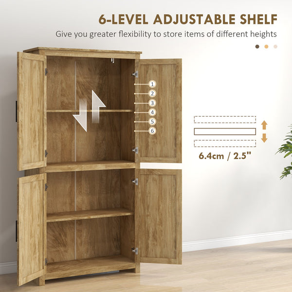 English Elm HOMCOM 64" Rattan Kitchen Pantry Cabinet with Adjustable 6-Level Shelf, Anti-Tip, Boho Storage W2225P173913