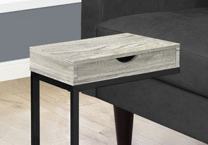 English Elm Accent C-shaped Sofa Side Table with Storage Drawer Grey Wood Grain Modern B2710P219279